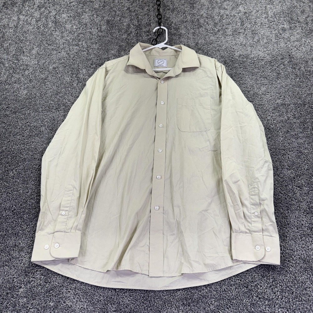Bespoke Shirt Mens XL Beige Solid Long Sleeve Button Dress Shirt Classic Fit